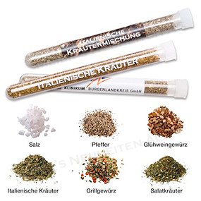 Werbeartikel Reagenzglas mit verschiedenen Gewürze